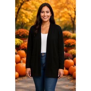 Gloria Vanderbilt Cardigan Sweater Small Black Women's Open Front Relaxed Black